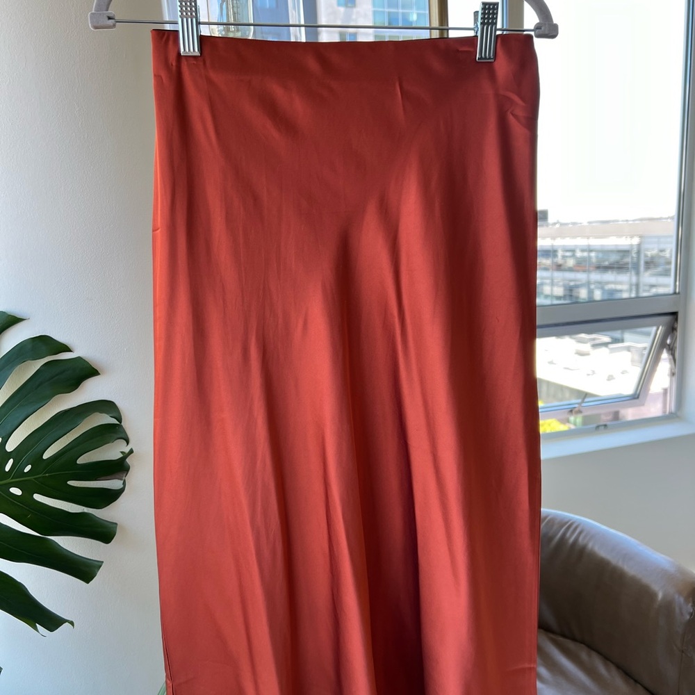 Beautiful burnt orange silky midi skirt